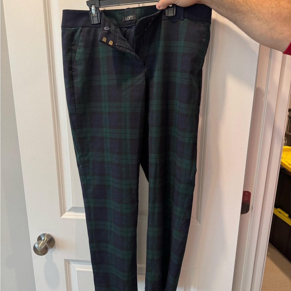 LOFT Plaid Ankle Pants - Navy and Green
